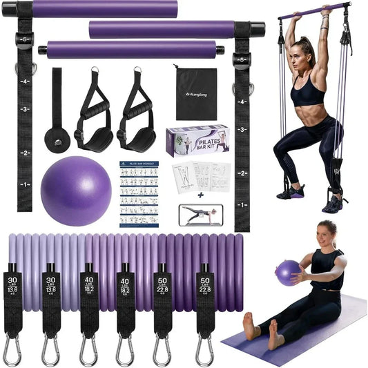 Pilates Bar Kit With Resistance Bands Stainless Steel
