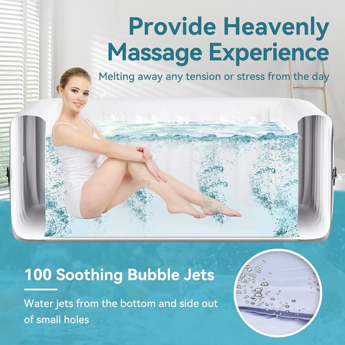 Inflatable Outdoor Hot Tub With Side Table 100 Air Jets