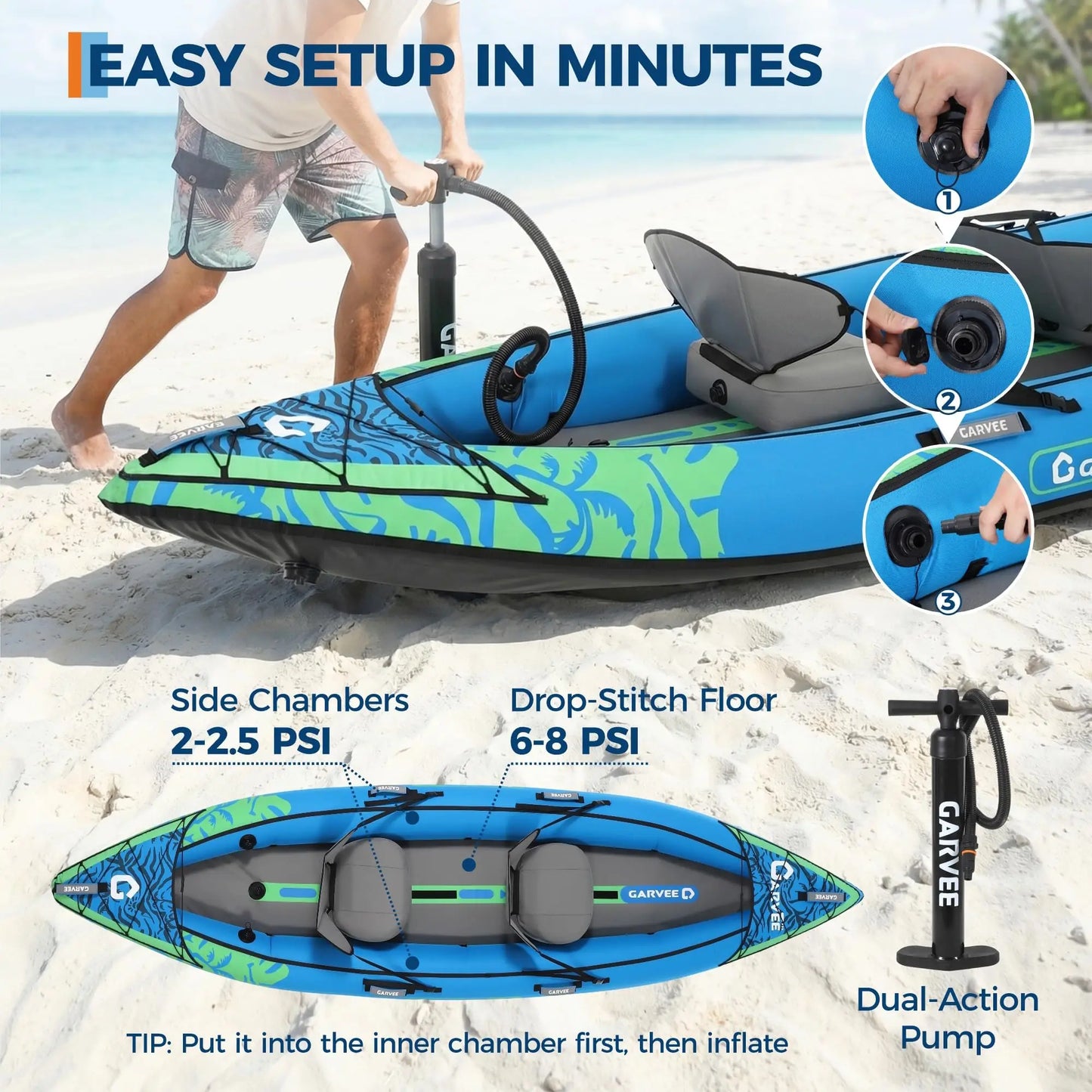 Two Person Inflatable Kayak For Fishing With Padded Seats