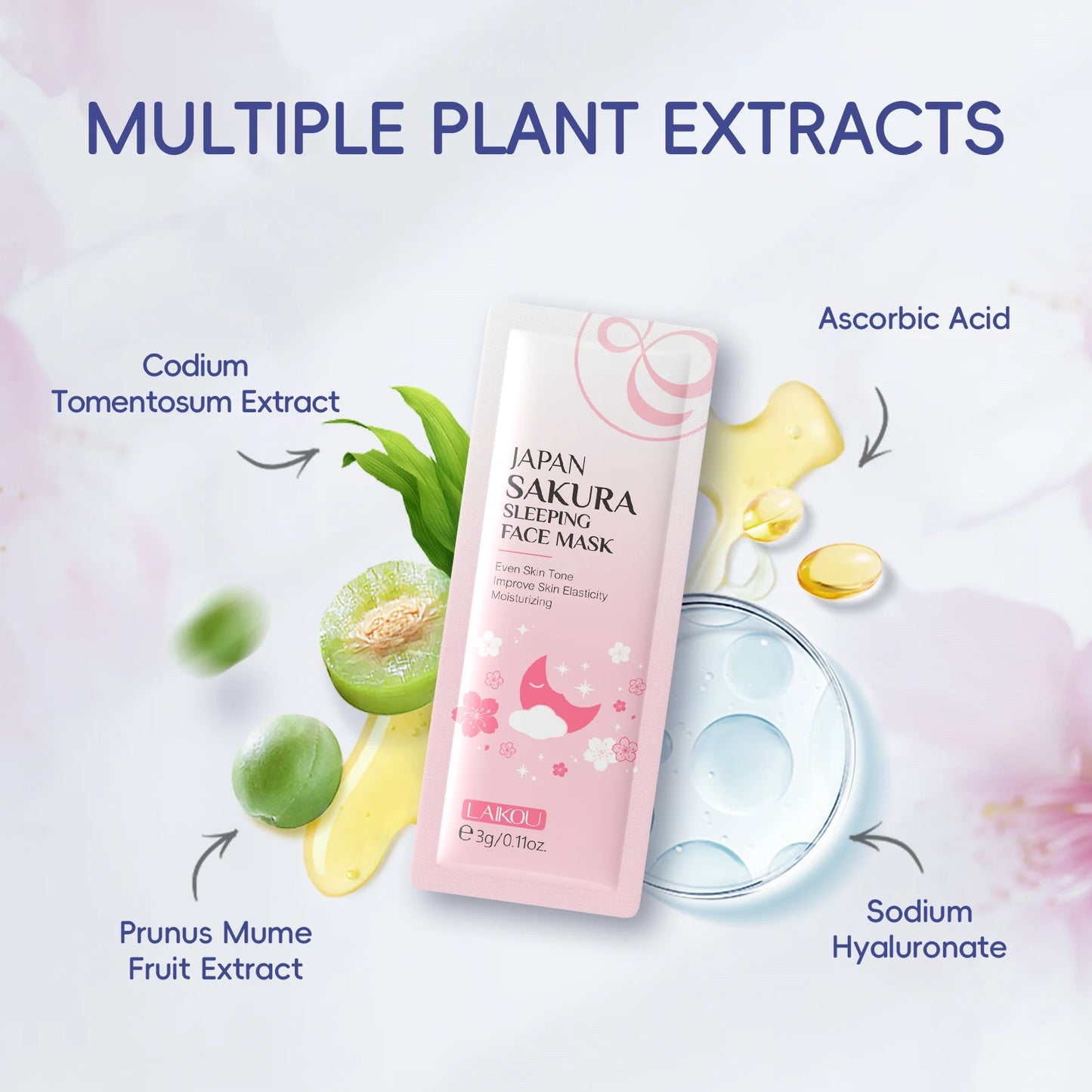 LAIKOU Sakura Skincare Set Hydrating Toner Lip Mask Mud Mask