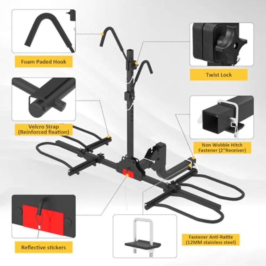 Hitch Bike Rack Wobble Free Smart Tilting Folding 2 Bike Carrier Fat Tire EBikes