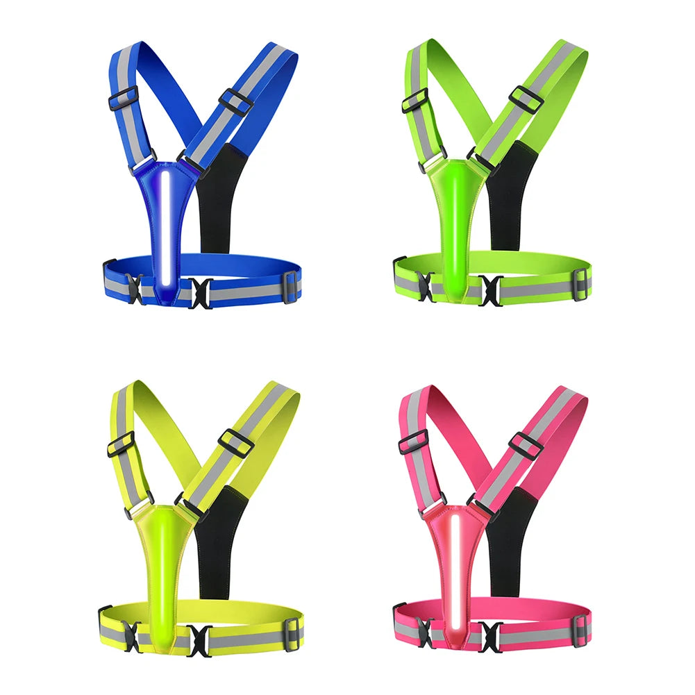 LED USB Rechargeable Reflective Running Vest High Visibility Security Vest