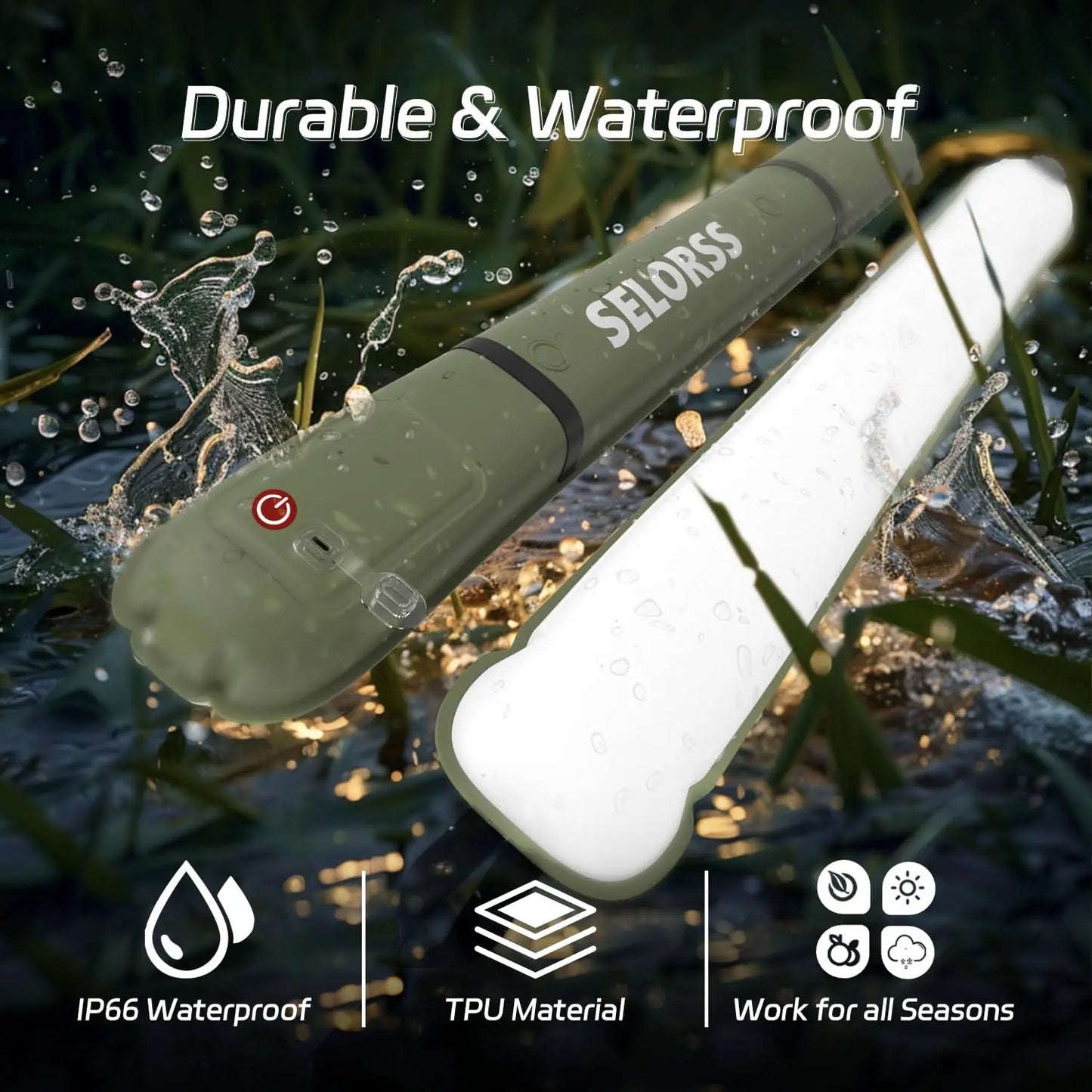 Selorss Rechargeable Camping Light Waterproof 2000mAh Tent Lamp Spotlight