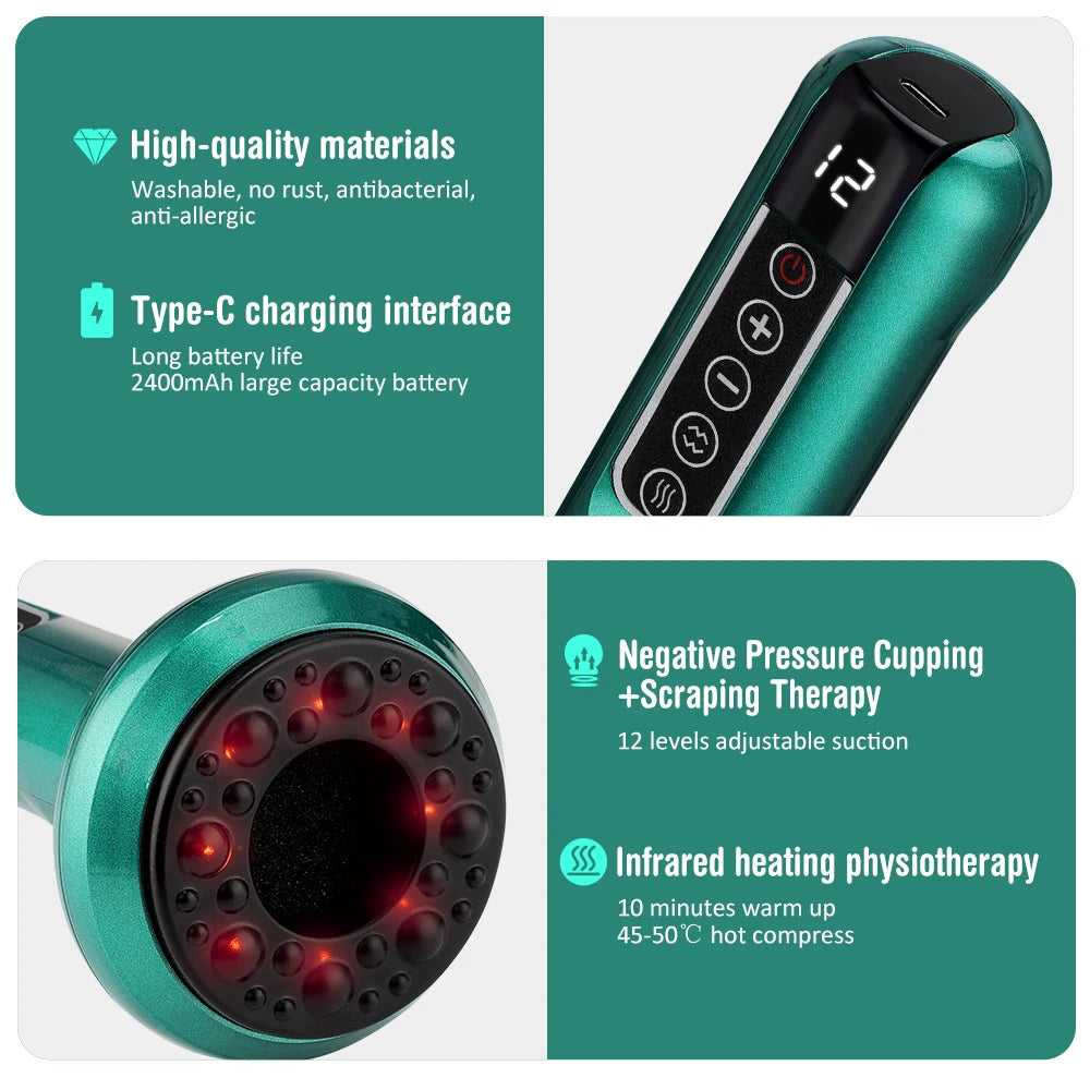 PASTSKY Electric Cupping Device With 12 Vacuum Levels USB Rechargeable Suction Massage