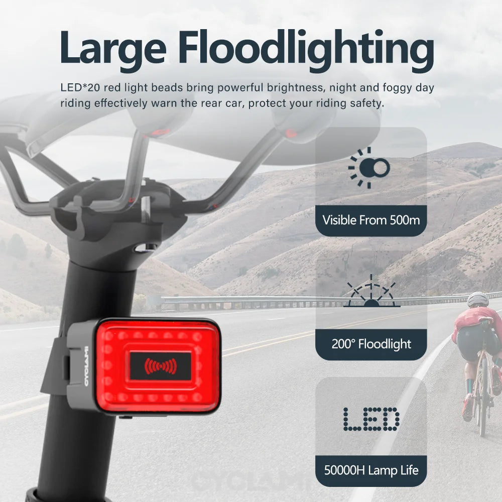 Cyclami Bicycle Tail Light Radar Warning Taillight With MillimeterWave Detection
