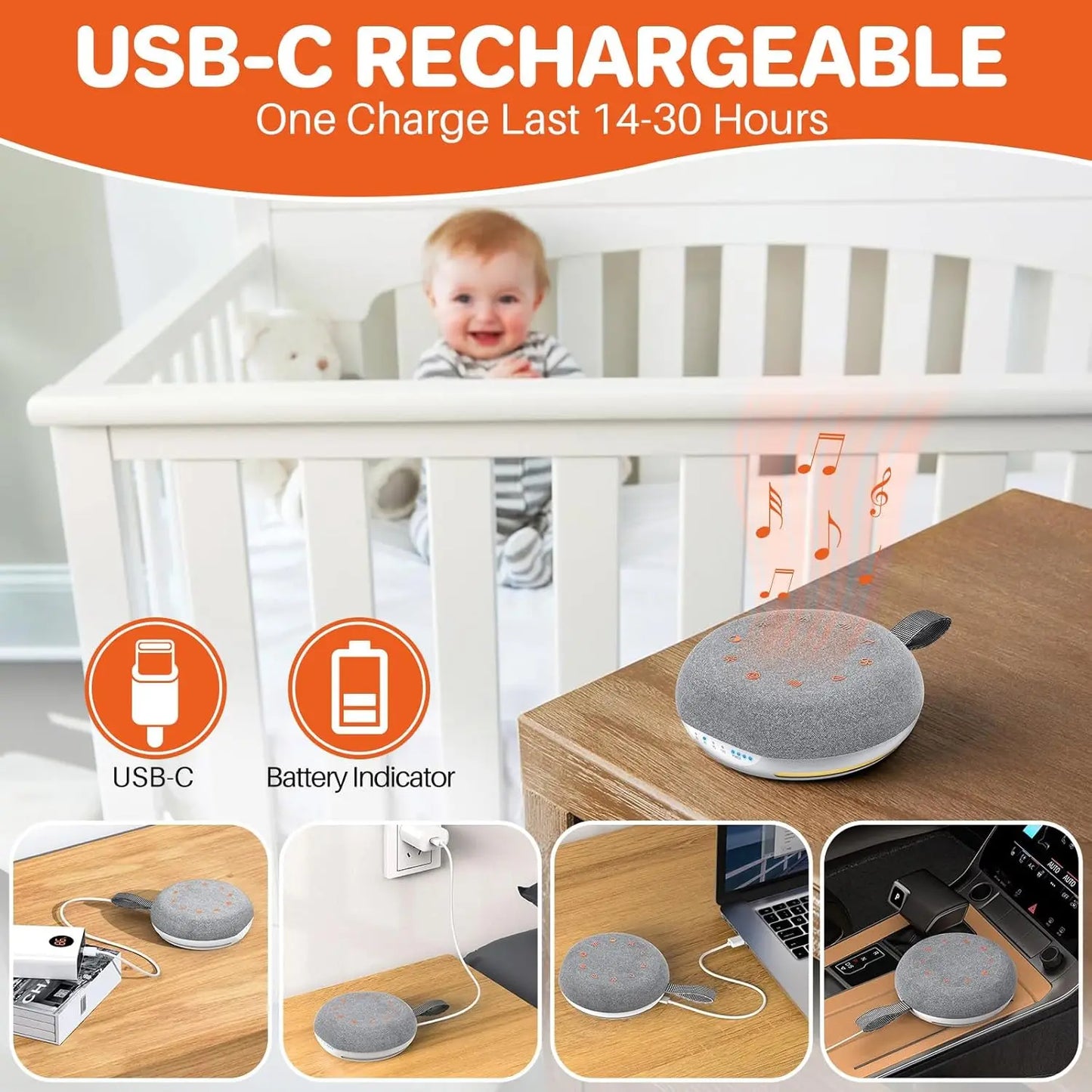 White Noise Sound Machine Portable Sleep Aid With 40 Soothing Sounds Night Light