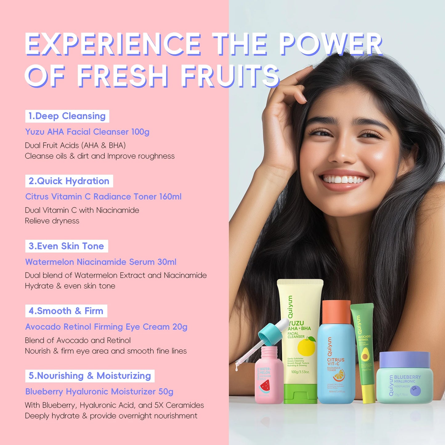 Quiyum Fruit Fresh Collection 5-Piece Skincare Set Brightening Hydrating Essentials