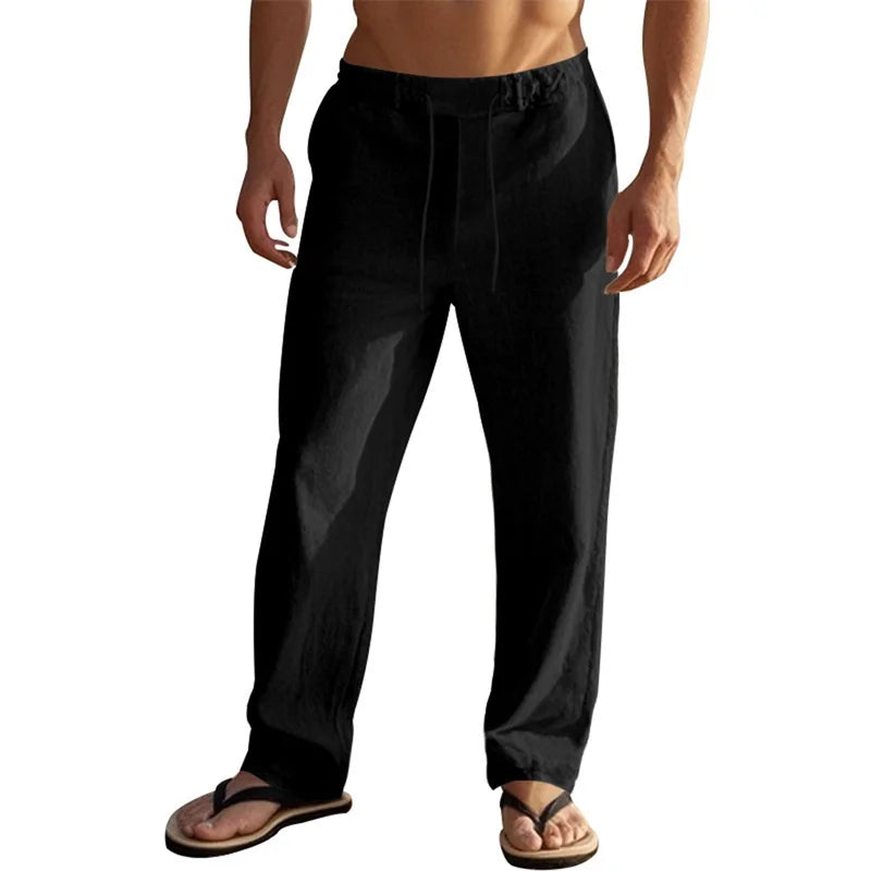 Men's Lightweight Linen Drawstring Pants With Pockets For Summer Beach Wear