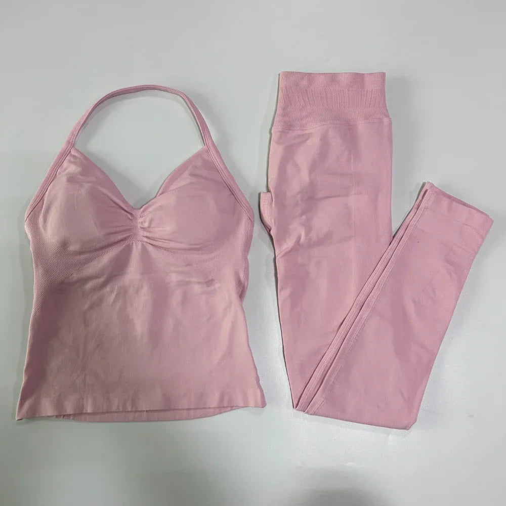 No Logo Seamless Gym Set Women Tank Tops And Leggings
