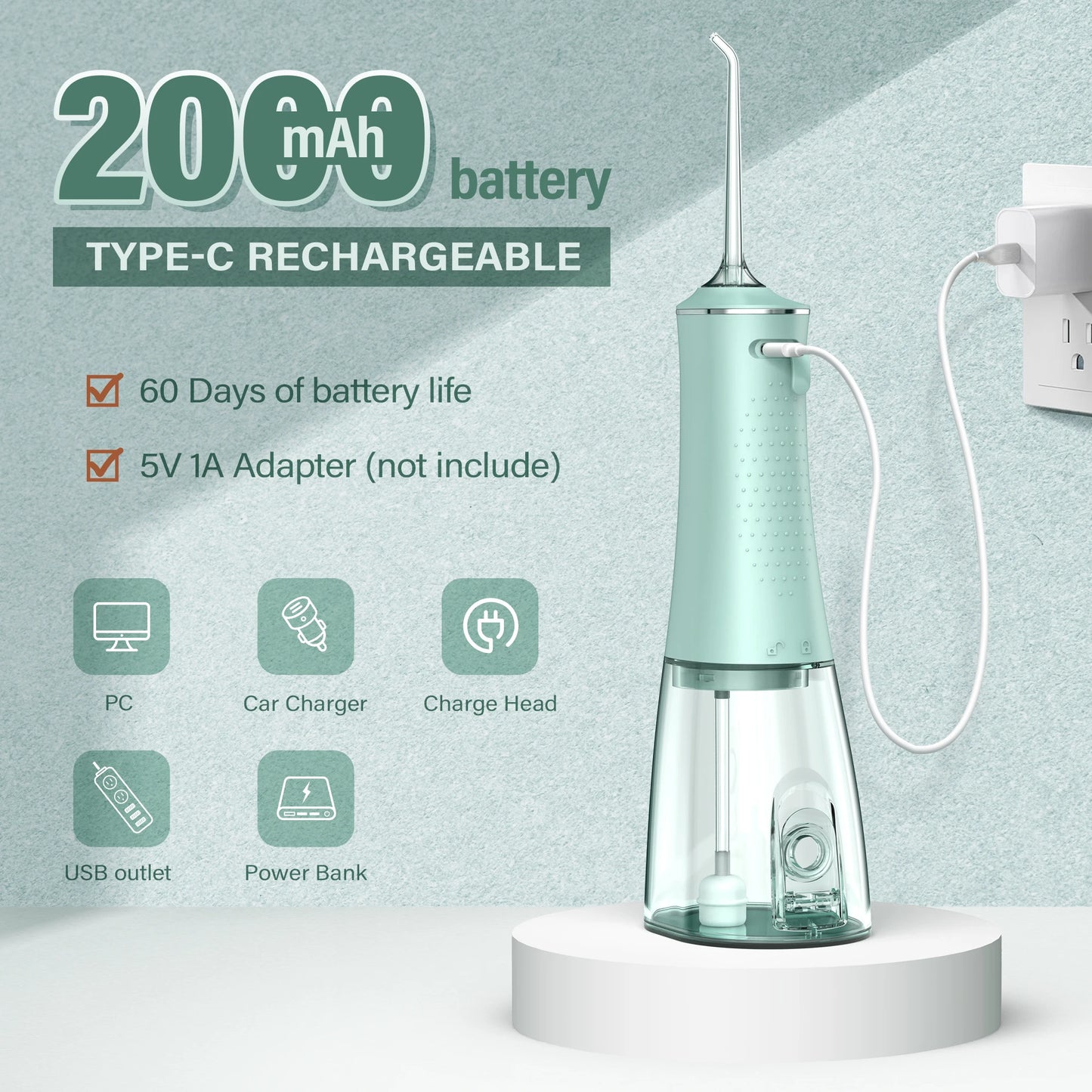 SEJOY USB Rechargeable Oral Irrigator Water Flosser 280ML Portable Teeth Cleaner