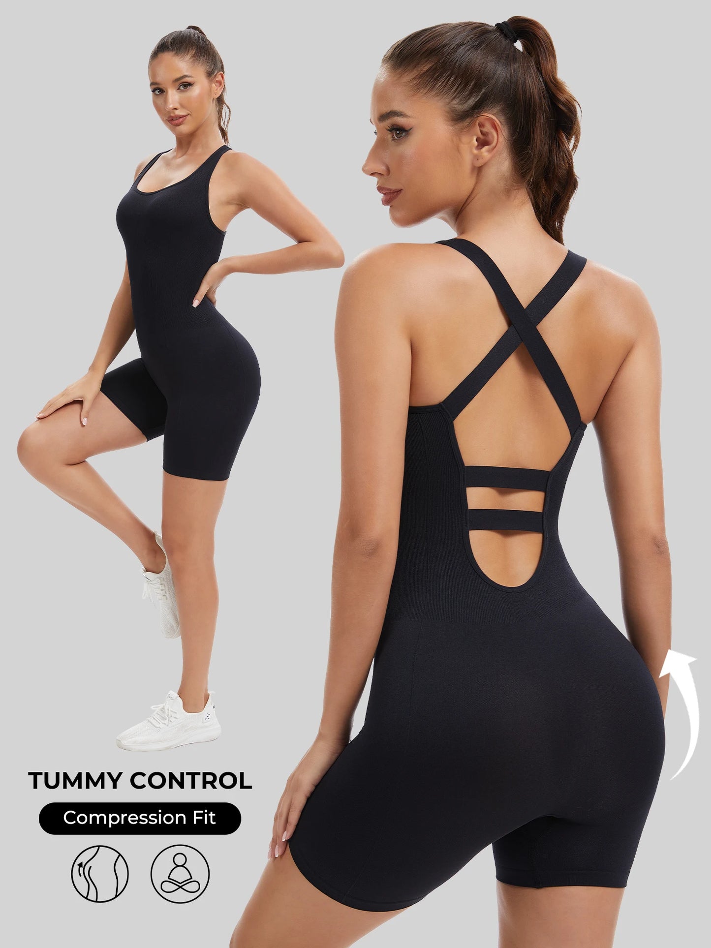 Seamless Knit Booty Lifting Bodysuit For Quick-Dry Yoga