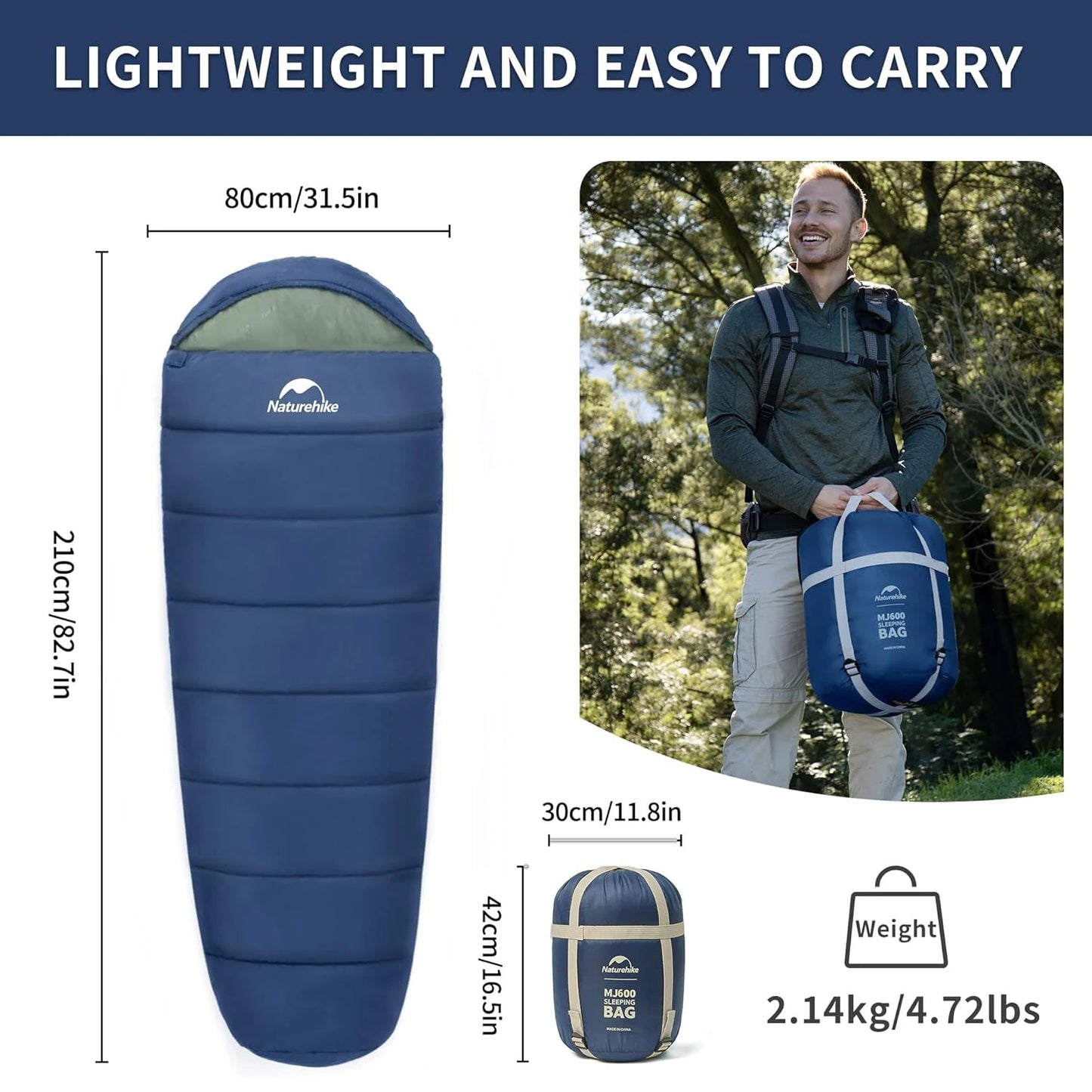Naturehike MJ300 MJ600 Mummy Sleeping Bag For Adults Winter Warmth Camping