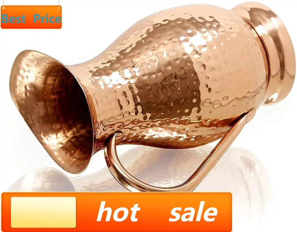 Pure Copper Pitcher With Lid Handcrafted Hammered Carafe