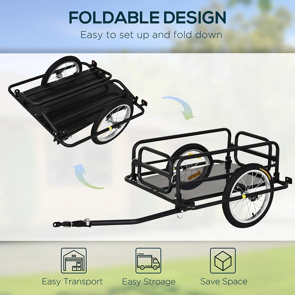 Heavy Duty Bike Cargo Trailer With Foldable Storage Hitch 16 Inch Wheels