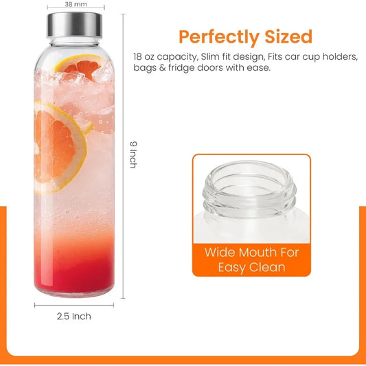 Clear Glass Bottles With Stainless Steel Cap For Juices And Smoothies